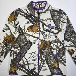 Mossy Oak Women's XL Full Zip Fleece Jacket Camo White Purple Hunting Outdoors